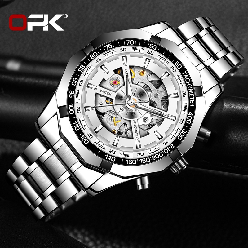 OPK 8660 Watch Men Genuine Automatic  Mechanical Waterproof Stainless Steel Strap Gold-plated Luminous Cool Unique