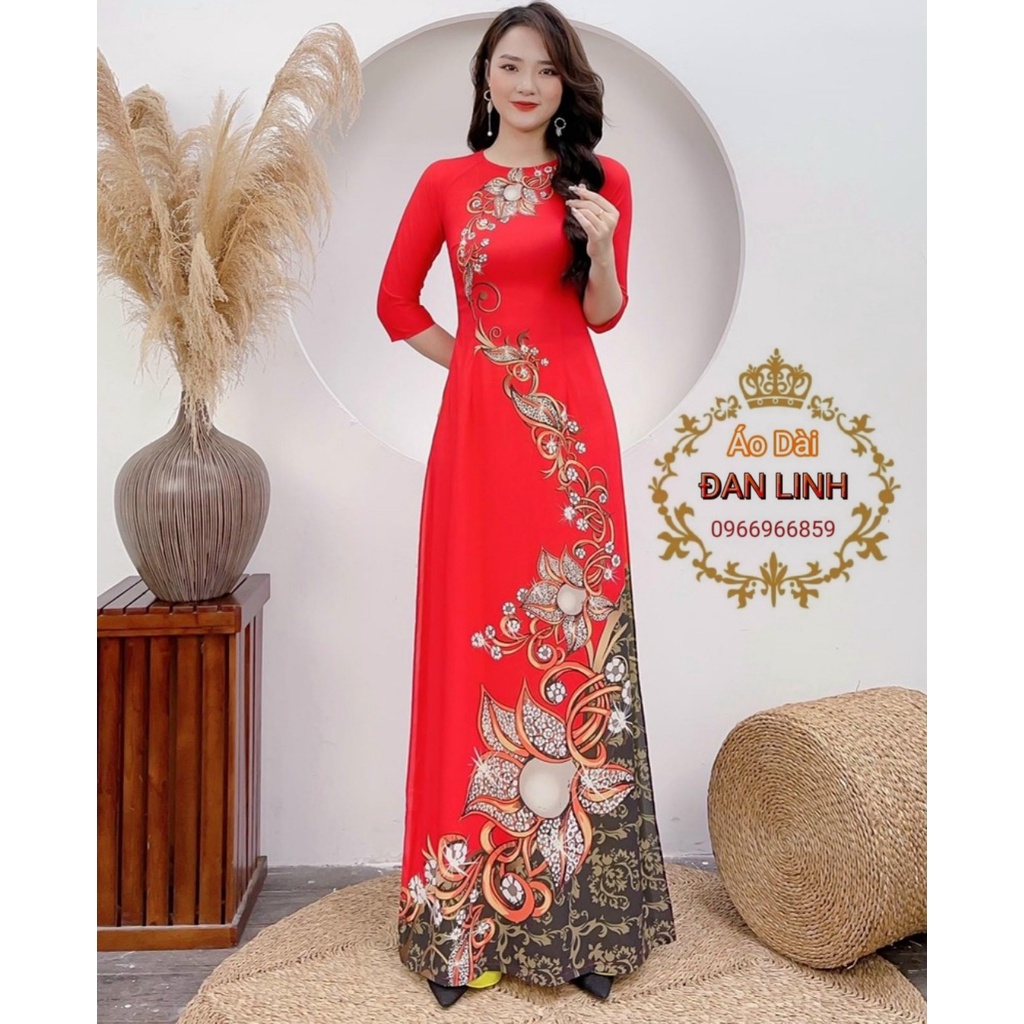 Áo dài màu đỏ in 3D - Áo Dài Đan Linh