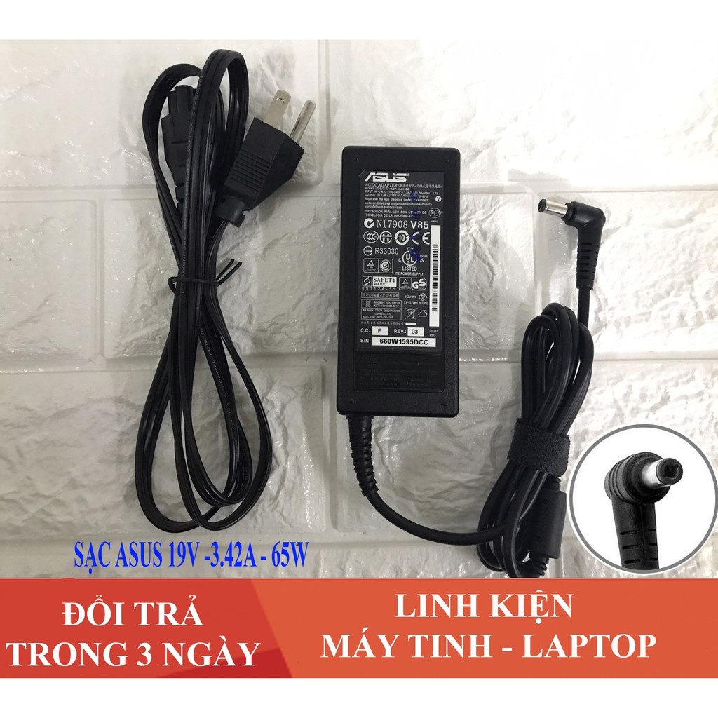 Sạc Laptop Asus 19V - 3.42A - 65W Tặng kèm dây nguồn (ADAPTER ASUS 19V-3.42A) | FREE SHIP ĐƠN TỪ 50K