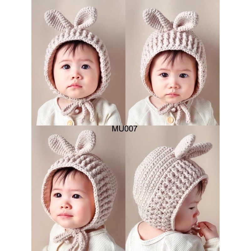 Mũ len tai thỏ lót bông MU007 freesize 6-24m