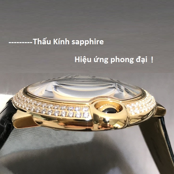 Đồng hồ cơ nam nữ CAGTIEG thạch anh viền kim cương lịch lãm, sang trọng, size nam 42mm nữ 36mm dây da cao cấp-chống nước
