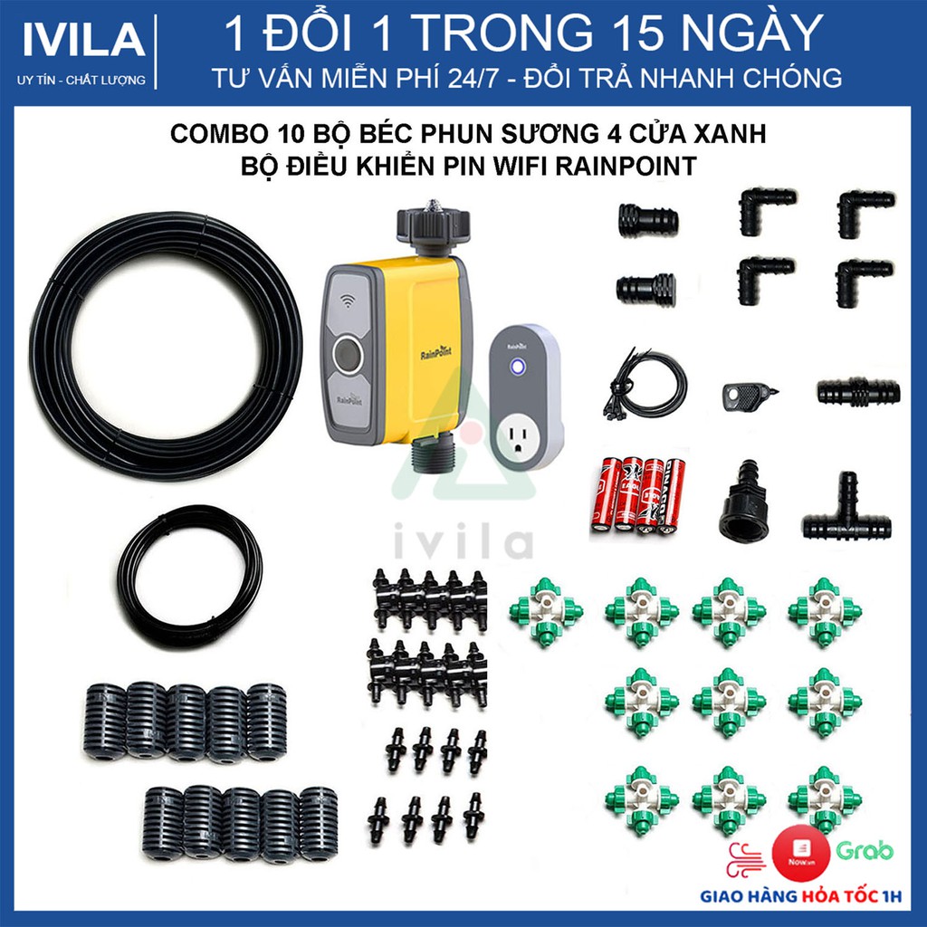 [CB0202] Bộ tưới tự động phun sương cao cấp - Hẹn giờ tự động sử dụng Pin Rainpoint Wifi - Điều khiển bằng Smartphone