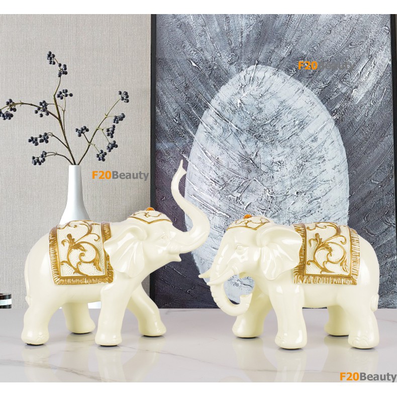 🐘Tượng Cặp Voi Decor 🐘 Đồ trang trí Nội Thất Phòng Khách, Phòng Ngủ Cao Cấp Đẹp Rẻ 💫 F20Beauty 💫 Phong cách hiện đại