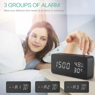 Đồng hồ báo thức điện tử bằng gỗ có đèn LED hiển thị được nhiệt độ