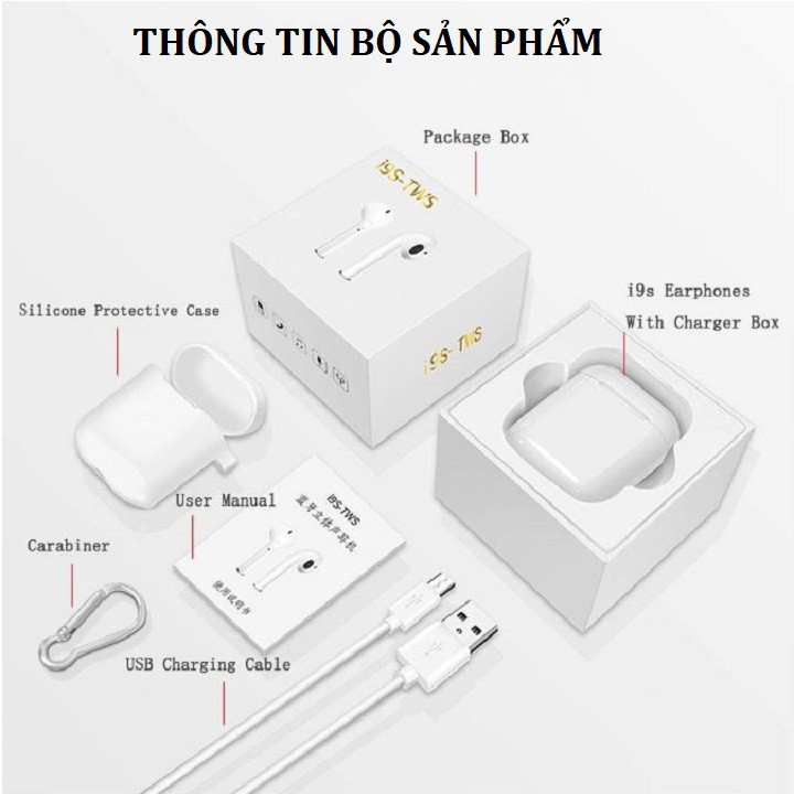 Hot I9STai nghe Bluetooth Không dây I9S--I3-I99-TWS Âm thanh cực hay dành cho iOS hoặc Android.