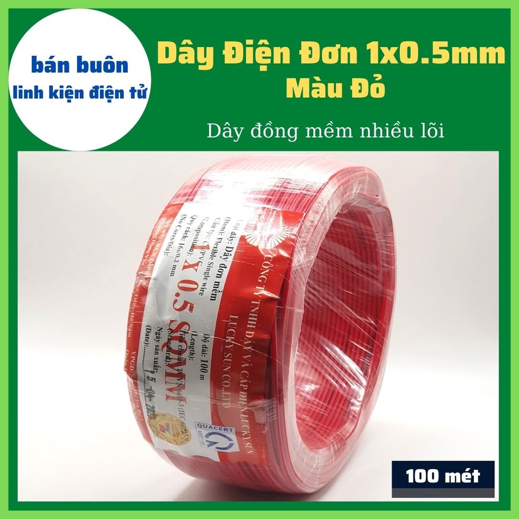 [100 mét] Dây điện đơn, dây điện 1x0.5mm màu đỏ, dây điện 0.5mm, dây mềm nhiều lõi [100% Đồng]