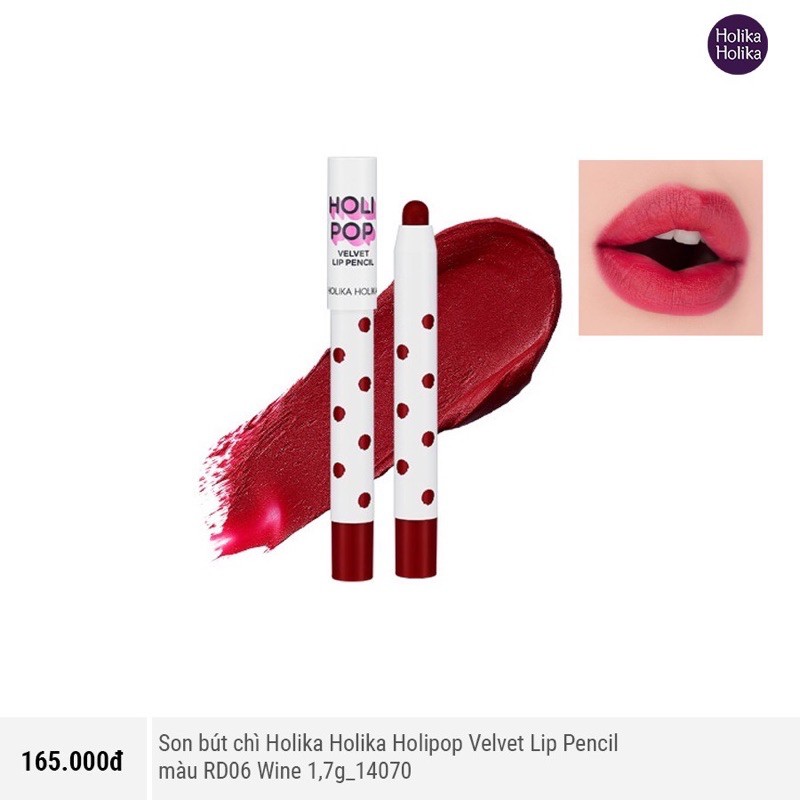 Son bút chì mềm môi Holika Holika Holipop Velvet Lip Pencil
