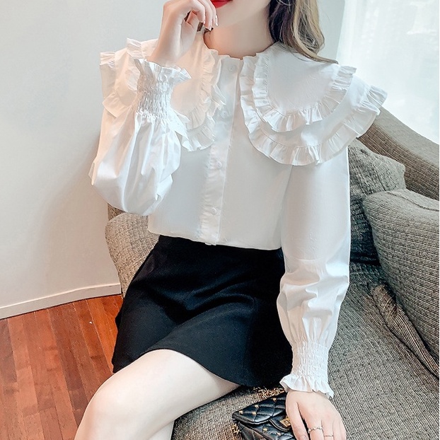 Áo sơ mi cổ bèo tay phồng tiểu thư hàn quốc Hanh96boutique HN484