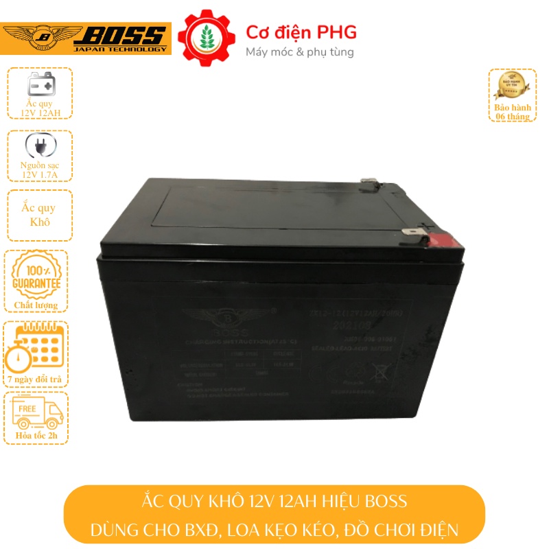 Ắc Quy 12V 12AH chuyên dùng cho Bình phun thuốc trừ sâu, loa kẹo kéo | Hiệu BOSS | Bảo hành 6 tháng | Bình xịt điện