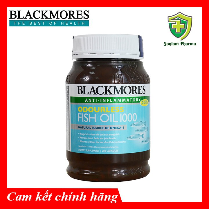 Dầu Cá Blackmores Không Mùi Odourless Fish Oil 1000 Mg - Lọ 200 Viên - Hỗ Trợ Sức khỏe Tim Mạch , Mắt Não