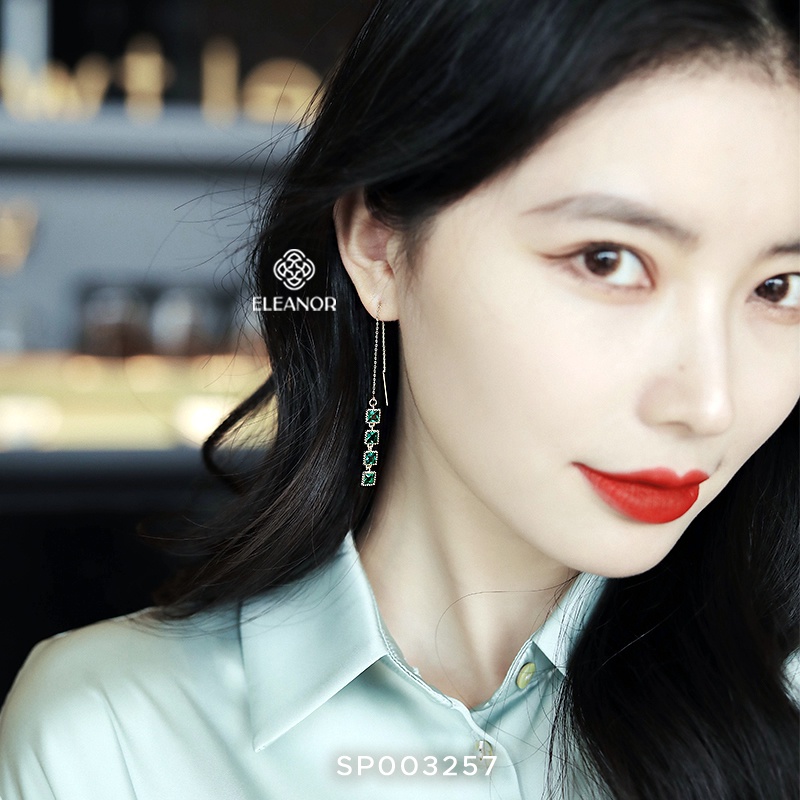 Bông Tai Nữ Eleanor Đính Đá Xanh Dáng Dài Tòn Teng Sang Trọng, Quý Phái - SP003257
