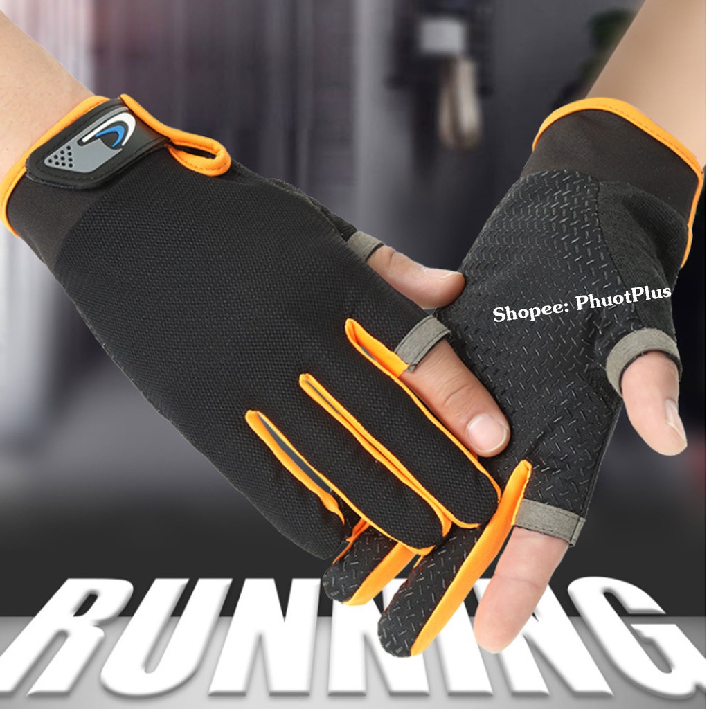Găng tay xe đạp thể thao chống nắng hở 2 ngón Sports - Chống trượt, cảm ứng điện thoại dễ dàng