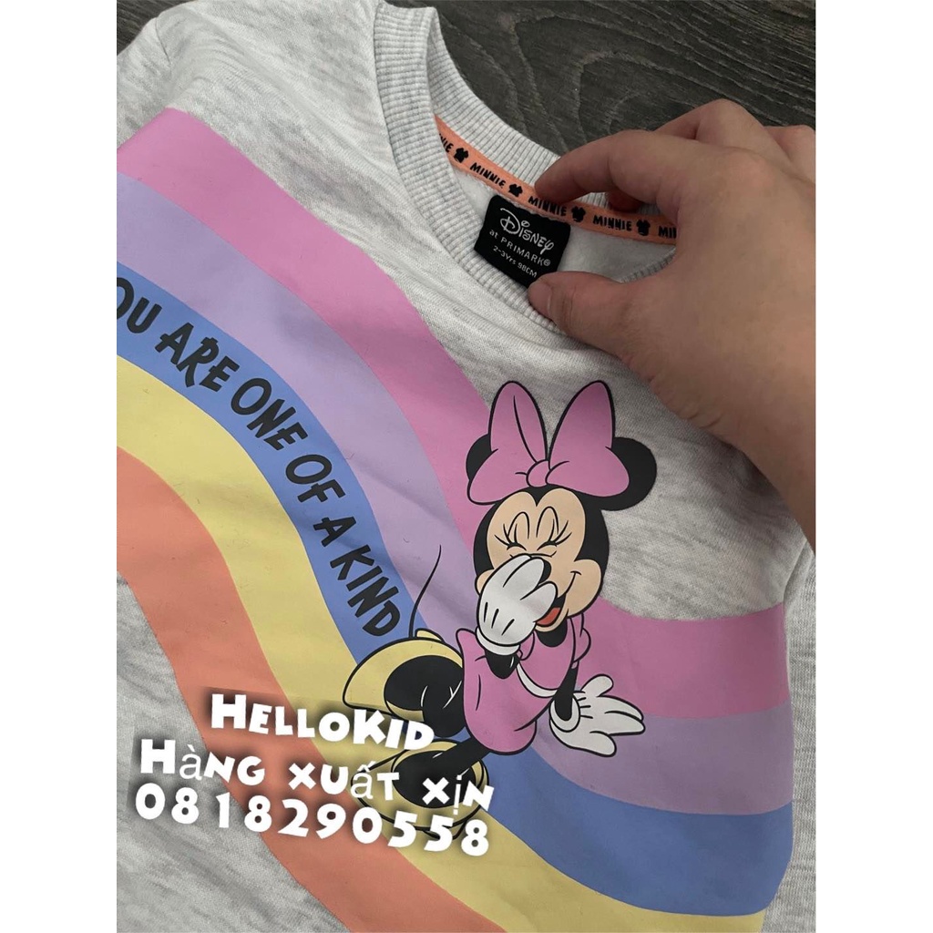 A495 - Áo nỉ minnie ghi cầu vồng bé gái