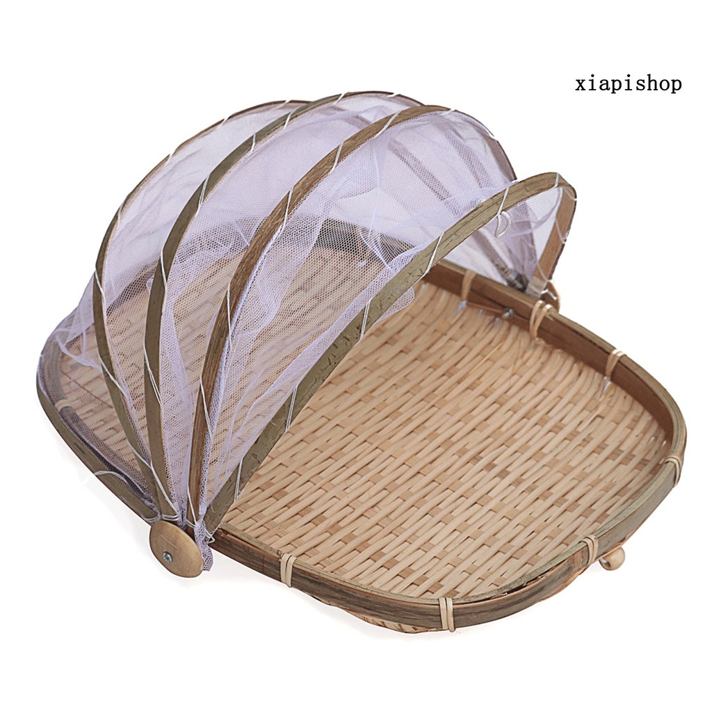 Giỏ Lưới Đựng Trái Cây Chống Ruồi Bằng Tre Đan Kèm Vỏ Bọc Tiện Dụng