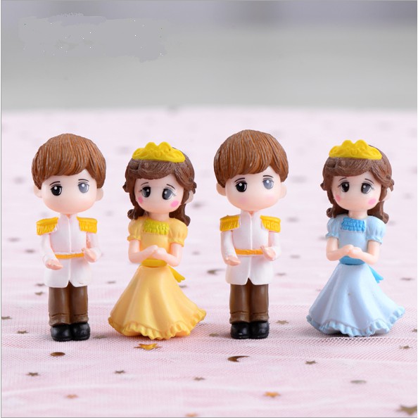 Combo mô hình hoàng tử và công chúa trang trí bánh, tiểu cảnh, nhà búp bê, móc chìa khóa, DIY