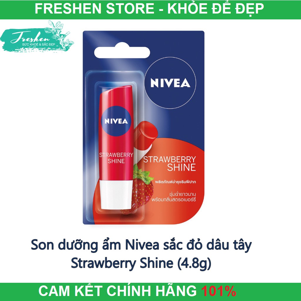 ✅ (CHÍNH HÃNG) Son dưỡng ẩm Nivea sắc đỏ dâu tây Strawberry Shine (4.8g)