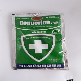 Thuốc trừ bệnh phòng trị được các bệnh thán thư, đốm lá, thối trái, ghẻ trái, mốc sương, tảo đỏ...Copperion 77WP 100g
