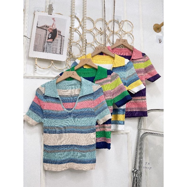 Áo len kẻ sắc màu hàng QC