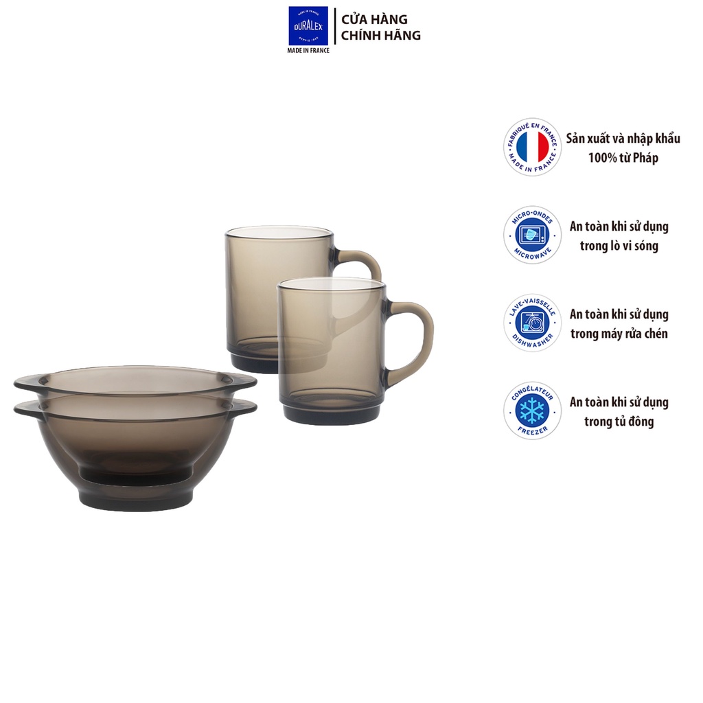 Bộ kid set 4 món D7004LC Duralex -  Lys nâu khói Creole Thủy tinh cường lực cao cấp Pháp