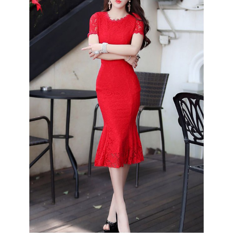Đầm ren đuôi cá dáng dài chất dày mềm đẹp HÀNG SẴN