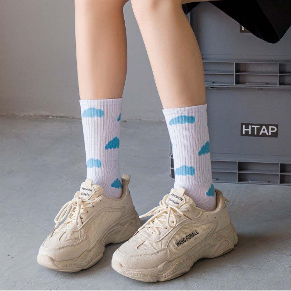 FORBETTER Vớ Nữ Màu Trơn Họa Tiết Đám Mây Vintage Thời Trang
