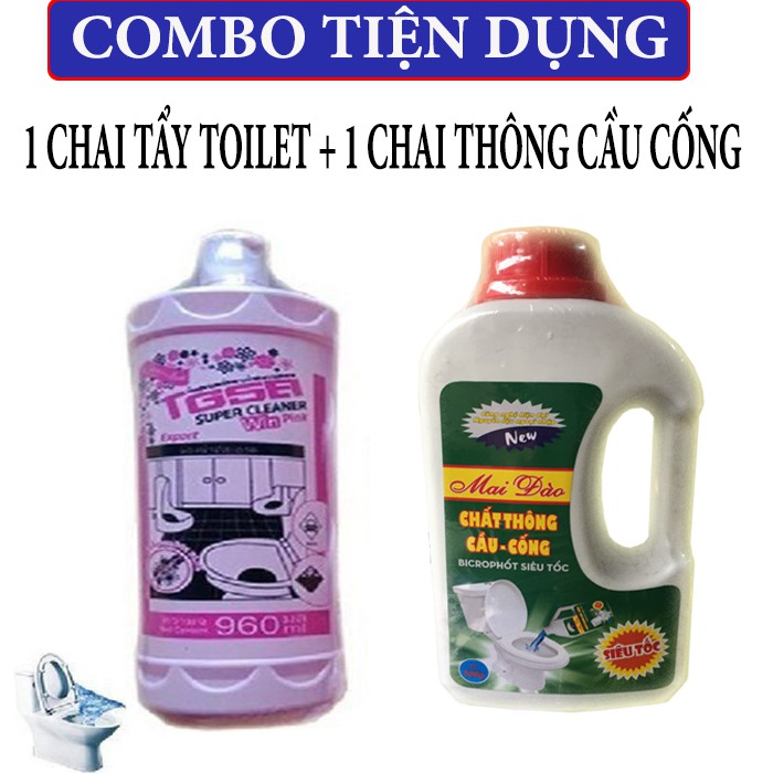 [combo siêu tiện dụng] Combo 1 chai tẩy toilet 960ml + 1 chai thông cầu cống siêu mạnh
