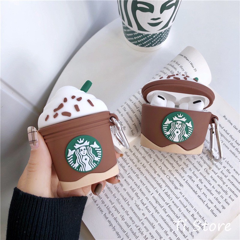 [Quà tặng ý nghĩa] Ốp Airpods trà sữa Starbuck nâu - Case Đựng Tai Nghe không dây i12