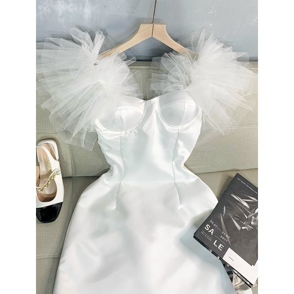 Đầm body nữ tay lưới phồng dự tiệc thiết kế độc lạ gợi cảm