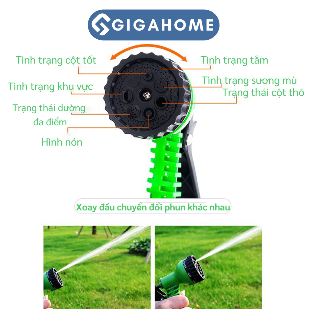 Vòi Xịt Tưới Cây, Rửa Xe Giản Nở GIGAHOME Thông Minh Loại 15m, Nhiều Chế Độ 2130