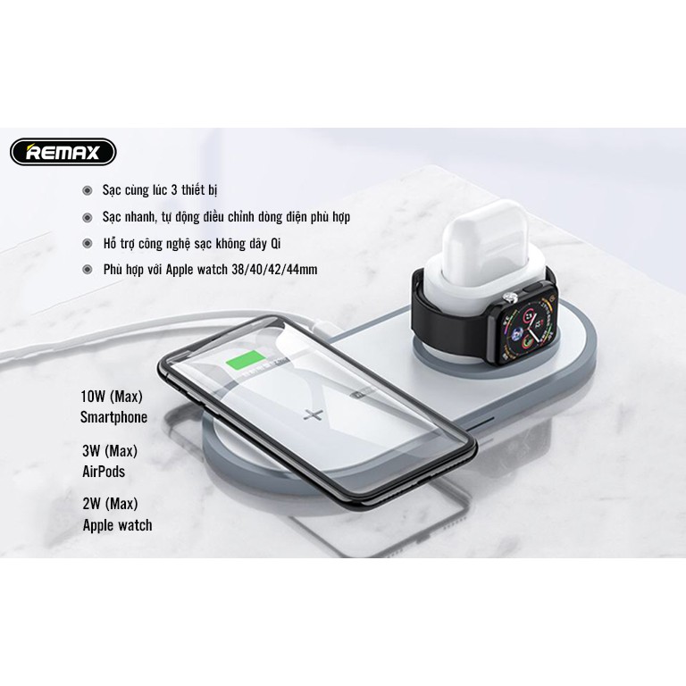 Sạc không dây 3in1 cho iPhone - iPod - Apple Watch - Remax RP-W13