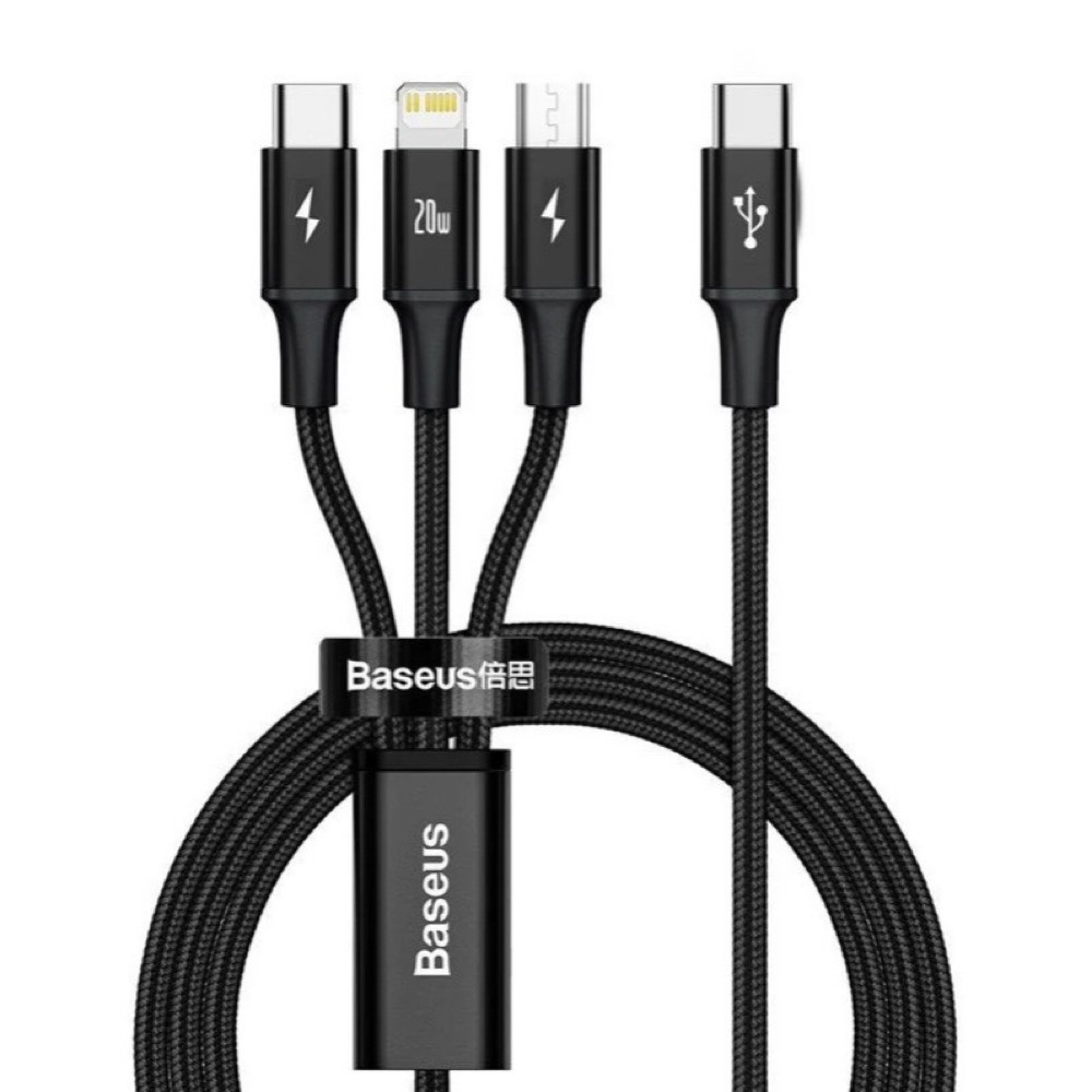 Dây sạc 3 đầu sạc nhanh 20w Baseus ip type c micro - Cáp 3 in 1 bọc dù dùng cho ios và andoird