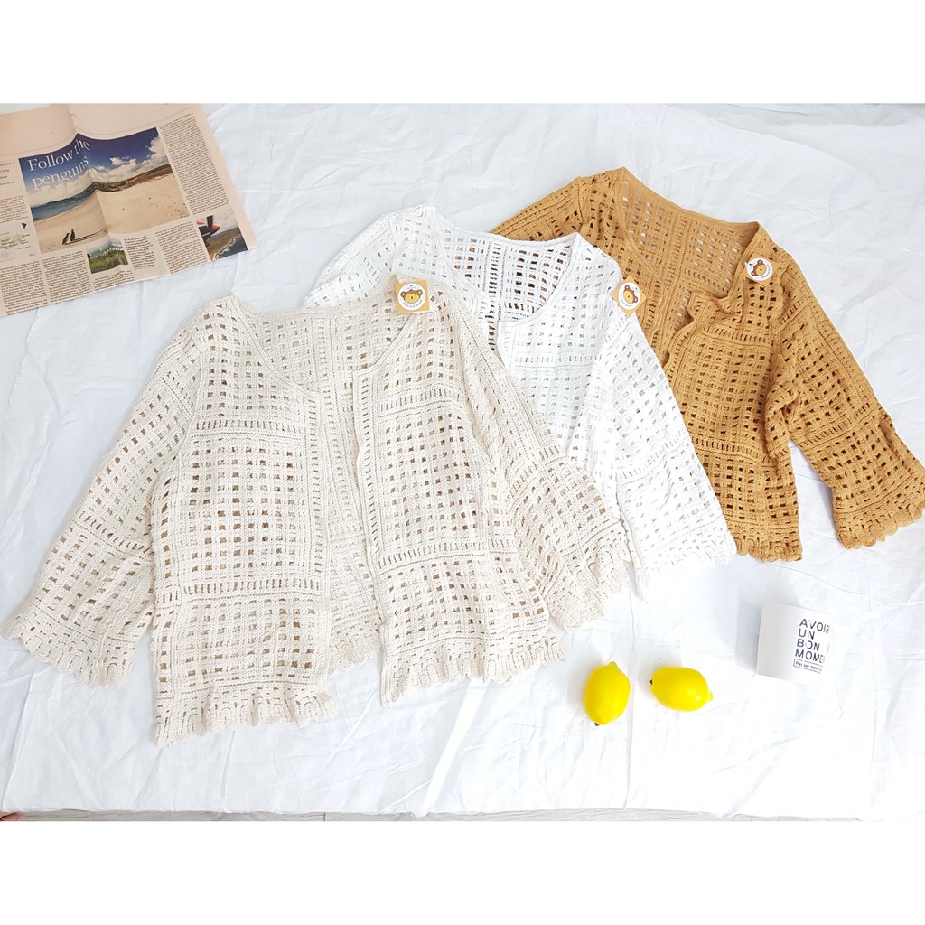 ÁO KHOÁC LEN LƯỚI CROPTOP ĐI BIỂN KL06
