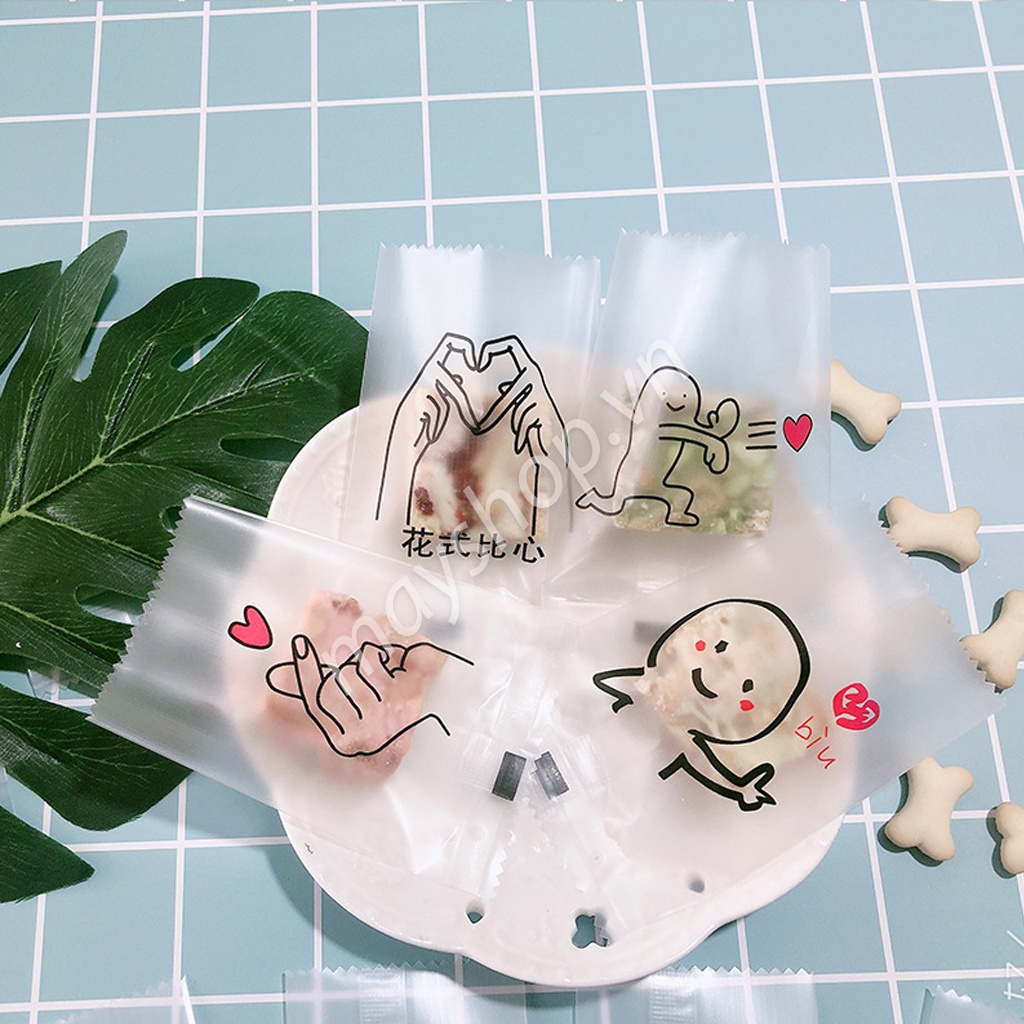 100 Túi bánh quy Trắng mờ Thả tim/ TB84