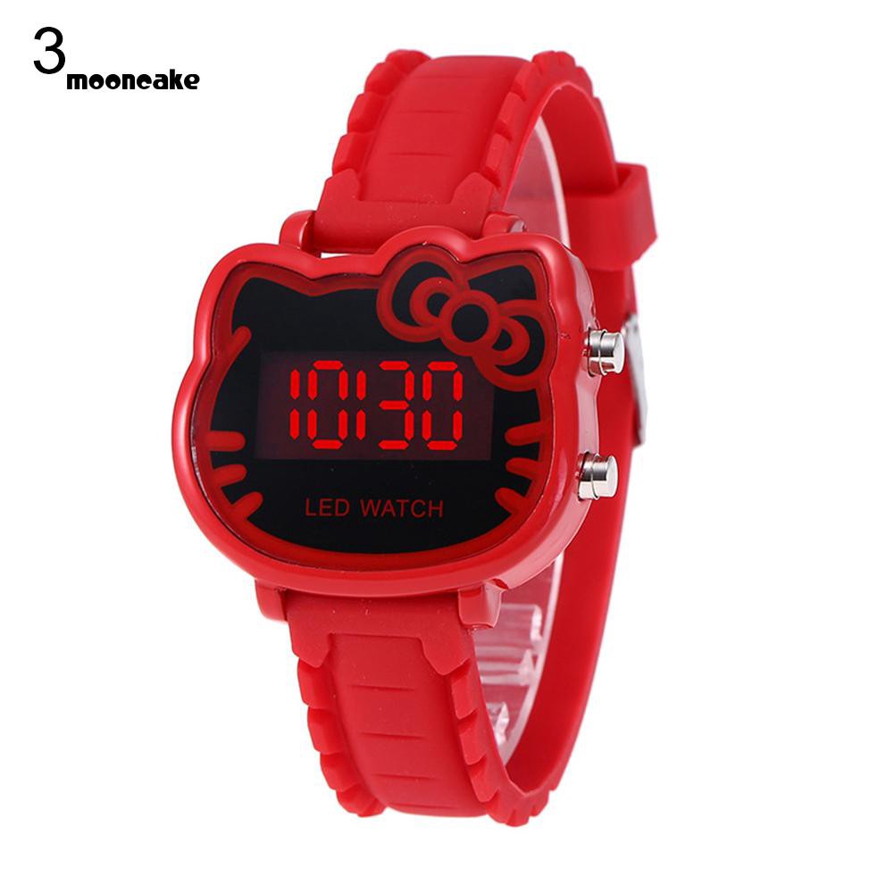 Đồng hồ điện tử dây silicon hình mèo Hello Kitty dành cho bé gái