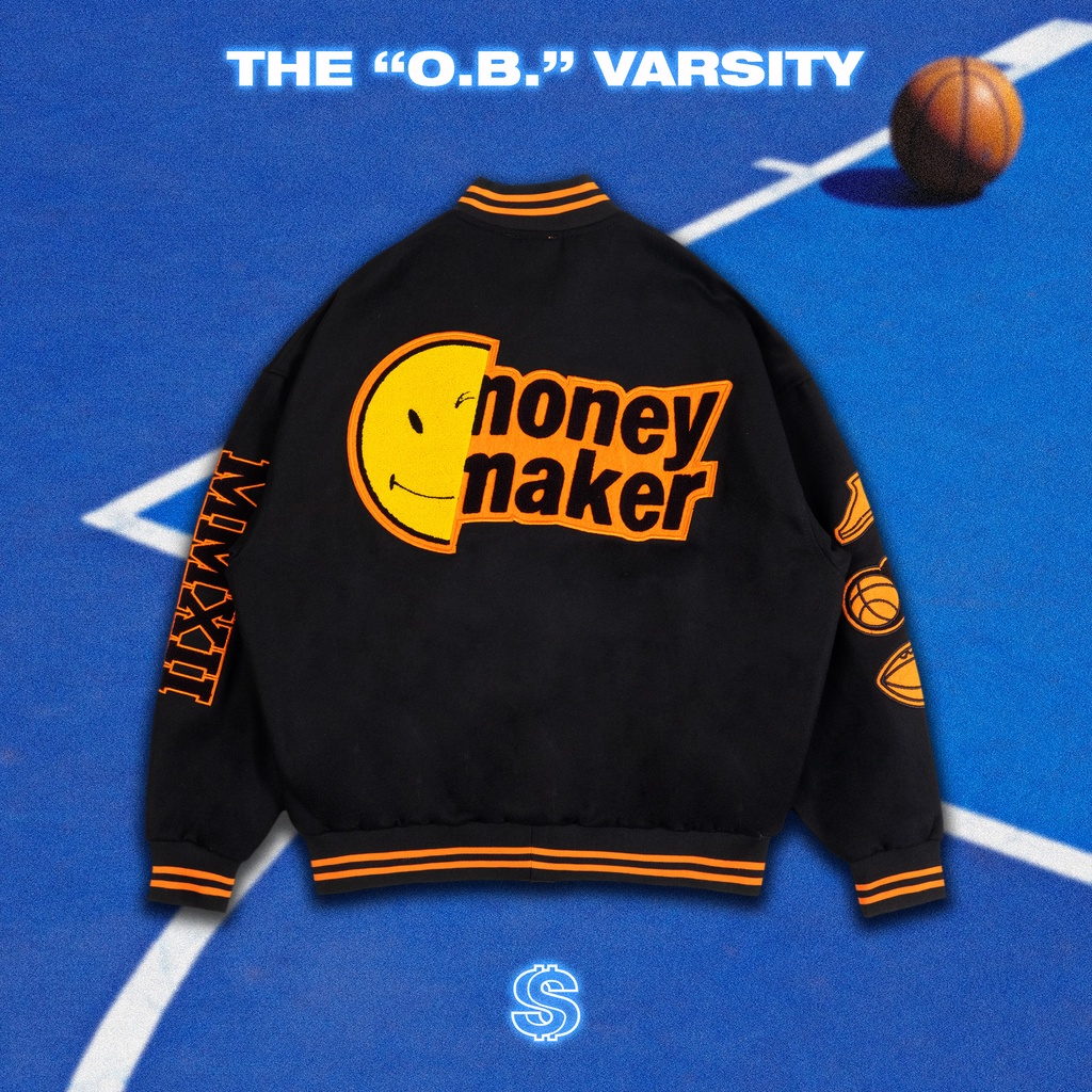 Áo khoác Bomber cúc bấm Local Brand, màu đen vàng, chất liệu Suede cao cấp - THE "O.B." VARSITY JACKET IN BLACK