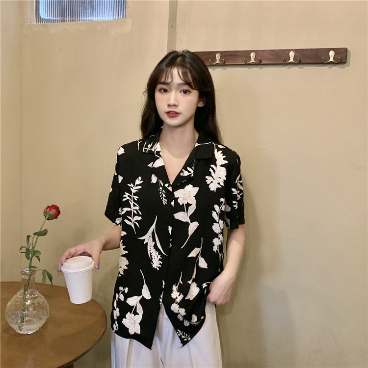 Sơ mi Hoa Đen Kem