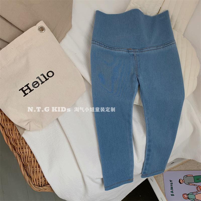 Quần Legging Denim Lưng Cao Co Giãn Mẫu Mới 2022 Phong Cách Phương Tây Thời Trang Cho Bé Gái