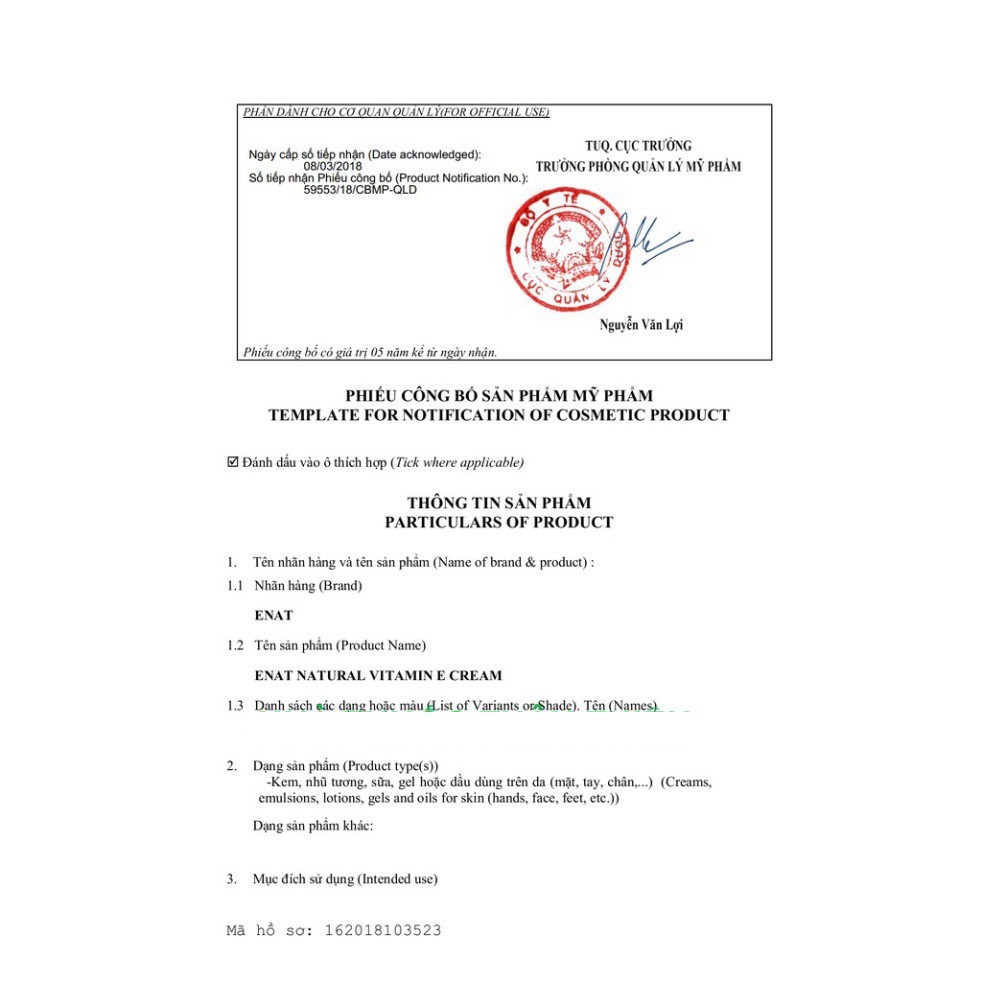 Kem dưỡng ẩm Enat Natural Vitamin E Cream