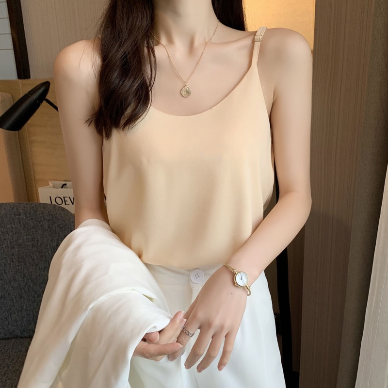 Áo Voan Hai Dây Cổ Chữ v Màu Trơn Đơn Giản Dễ Thương Có Thể Điều Chỉnh