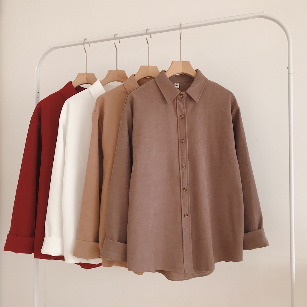 Áo sơ mi SUXI tay dài dáng rộng nhiều màu sắc tùy chọn phong cách retro thời trang đơn giản dành cho nữ