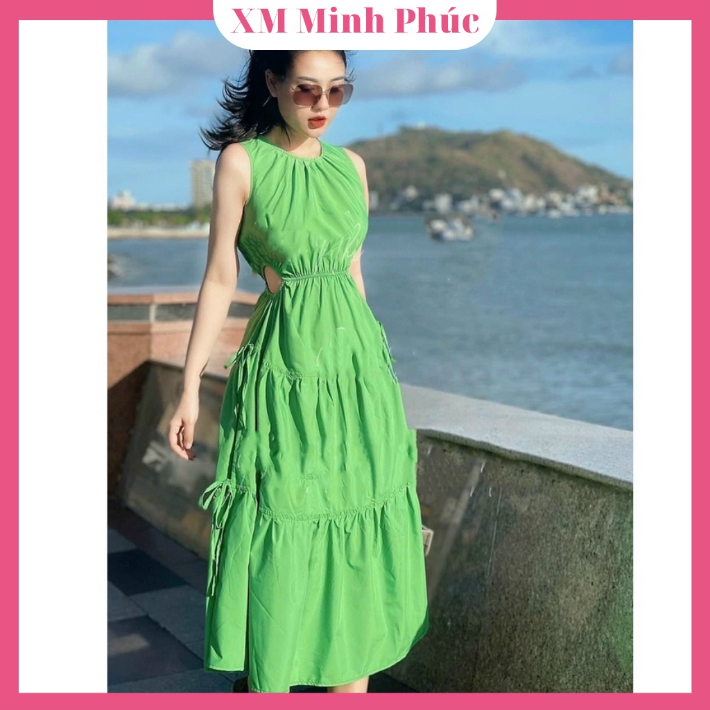 Đầm Maxi Cổ Yếm,váy Xanh Cốm Dáng Xòe Thiết Kế Phân Tầng Dự Tiệc Đi Biển Sang Chảnh Thời Trang Xm Minh Phúc