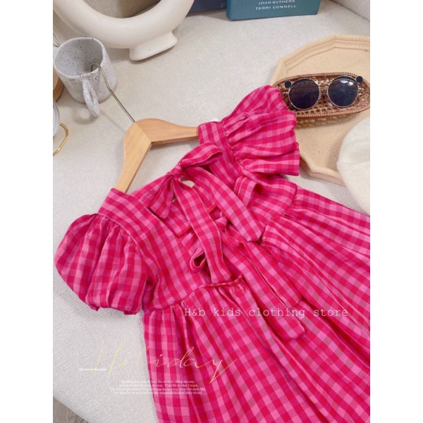 🍓🍓 ĐẦM HỒNG KẺ CA RÔ HOT TREND CHO BÉ GÁI 🍓🍓