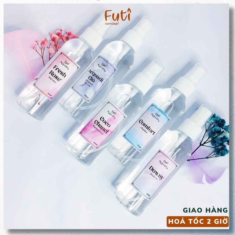 Xịt thơm quần áo hương nước hoa khử mùi ẩm mốc, cam kết lưu hương 100ml Futi Concept