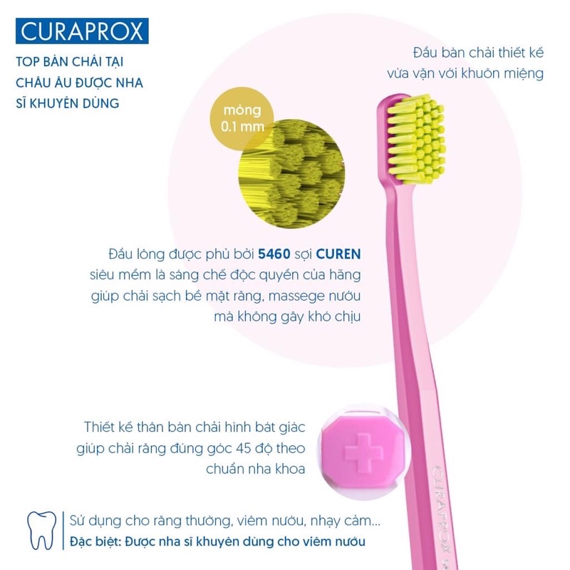 BÀN CHẢI ĐÁNH RĂNG Curaprox Thuỵ Sĩ - lông Mềm chuẩn nha khoa