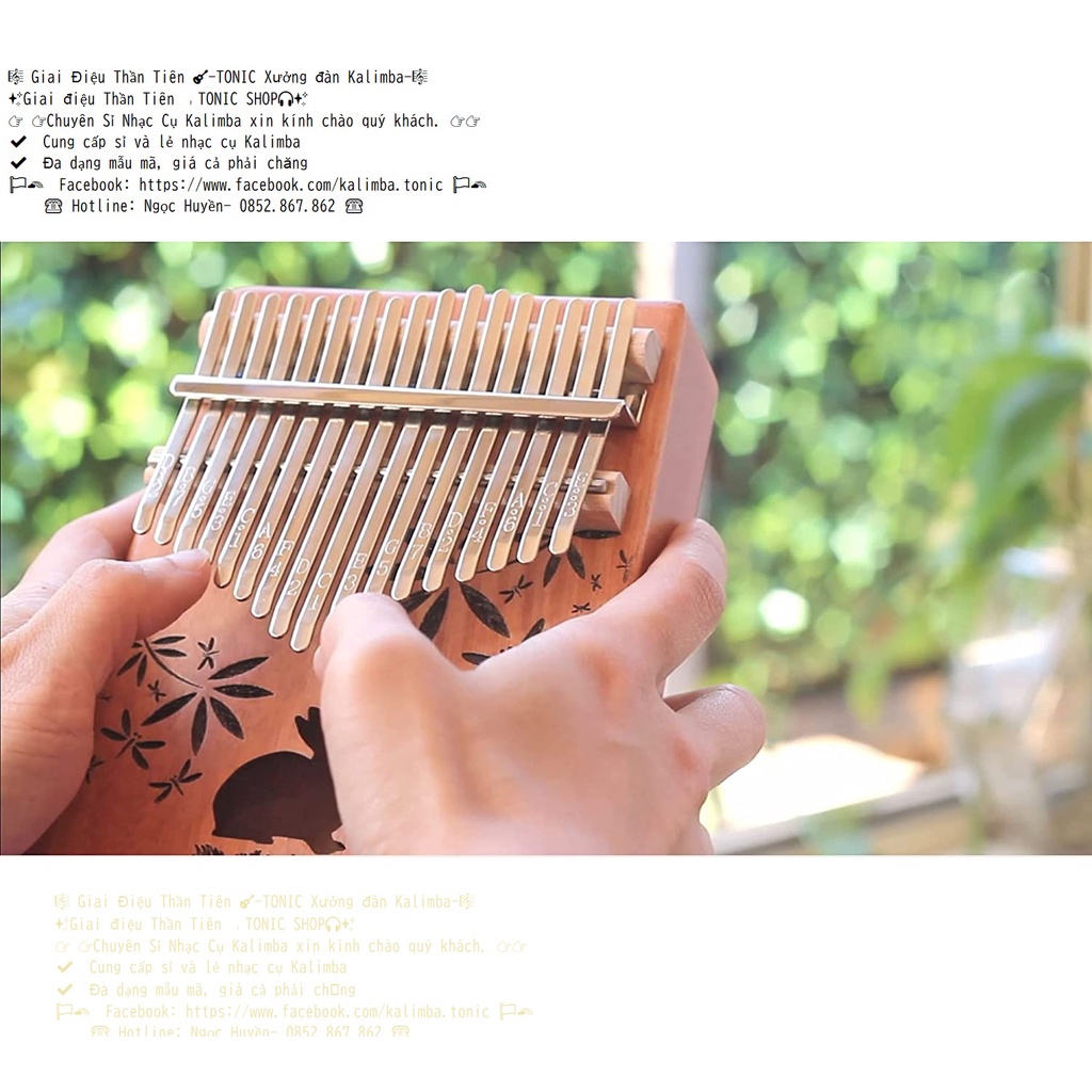 Đàn kalimba gỗ hộp cộng hưởng 17 phím hình con thỏ rabbit tặng móc khóa 8 phím hình ngẫu nhiên- Tonic RB001