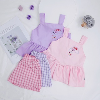 [25.6 GIẢM 40K ĐƠN 299K] Đồ bộ bé gái ILABY hai dây thêu cầu vồng chất liệu thô cara thoáng mát [52IG08560222]