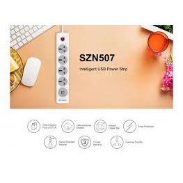 Ổ Cắm Điện Đa Năng Chống Sét HUNTKEY SZN-507 (4 Ổ cắm - 2 Cổng USB - Dây Dài 3m) - Hàng Chính Hãng