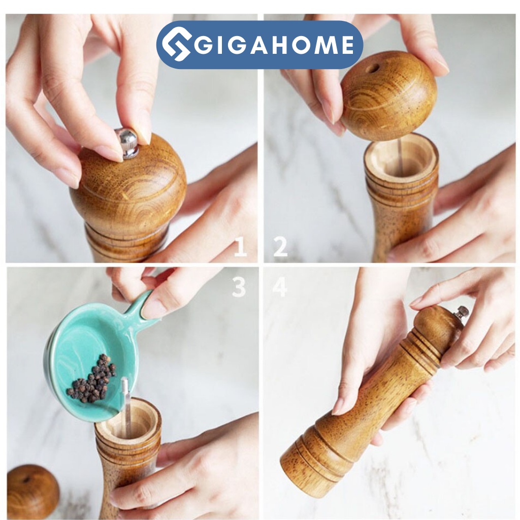 Lọ Xay Tiêu, Hạt Khô Bằng Gỗ Sồi Cao Cấp GIGAHOME Cầm Tay 8inch 8721