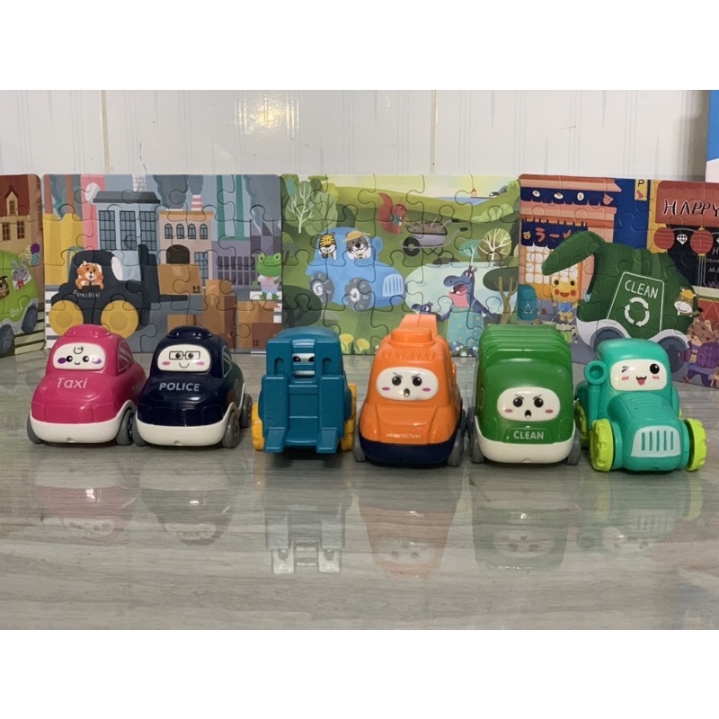 Bộ 6 chiếc oto puzzle Car cao cấp bánh đà kèm 6 bộ xếp hình theo xe