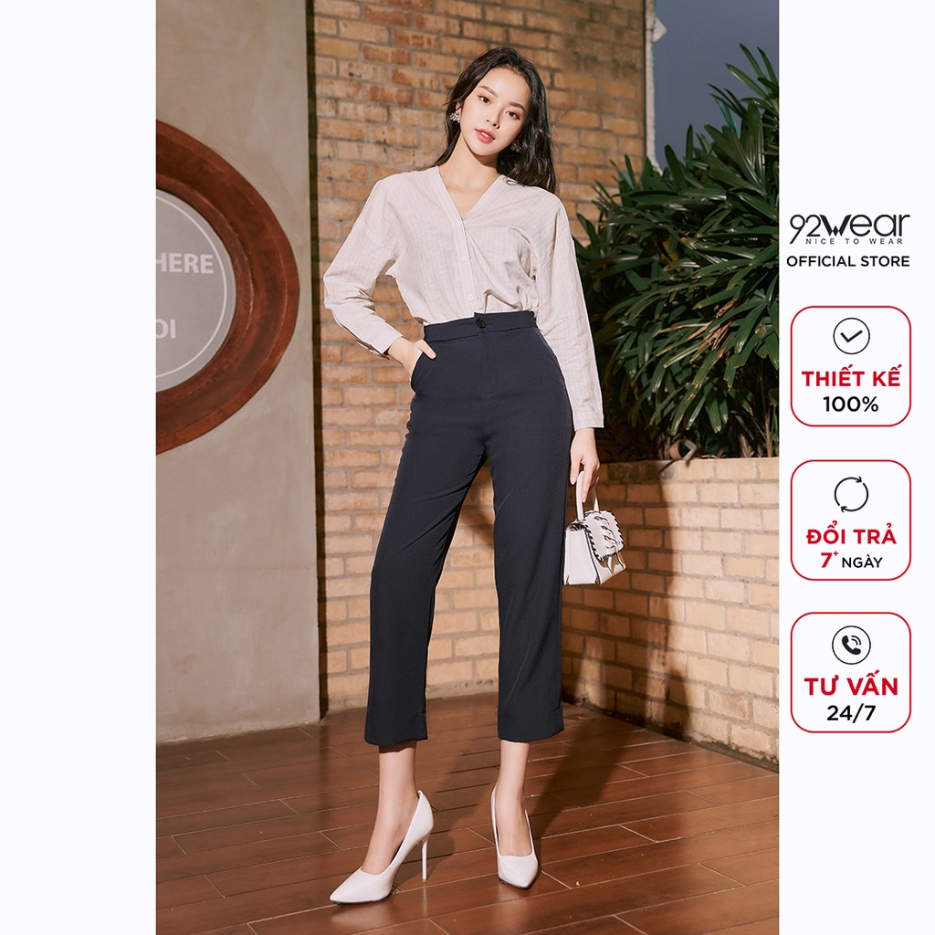 Quần Âu nữ công sở 92WEAR thiết kế túi chéo sườn QAA0127